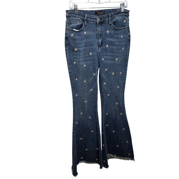 Judy Blue Star Embroidered High Rise Super Flare Jean SZ 11/30  HOLE ON BACK - Picture 1 of 16